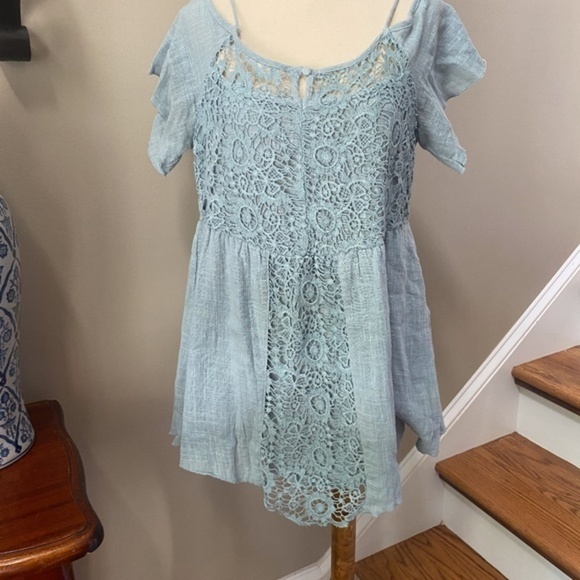 Blu Pepper Crochet Blue swing Top M - Picture 7 of 8